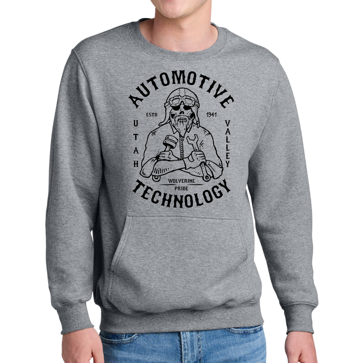 Port & Company® Core Fleece Crewneck Pocket Sweatshirt - Automotive Skull