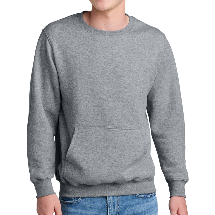 Port & Company® Core Fleece Crewneck Pocket Sweatshirt - Pleather Mono Patch