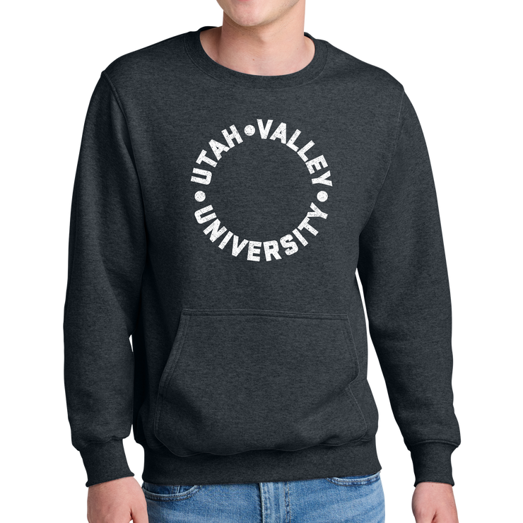 Port & Company® Core Fleece Crewneck Pocket Sweatshirt - UVU Distressed