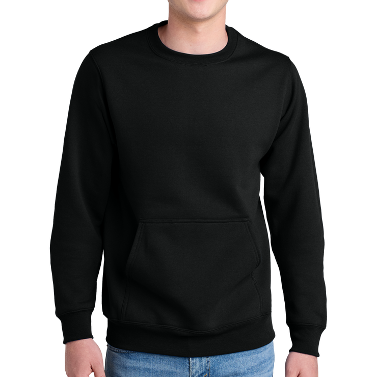 Port & Company® Core Fleece Crewneck Pocket Sweatshirt - Pleather Mono Patch