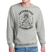 Port & Company® Core Fleece Crewneck Pocket Sweatshirt - Automotive Skull