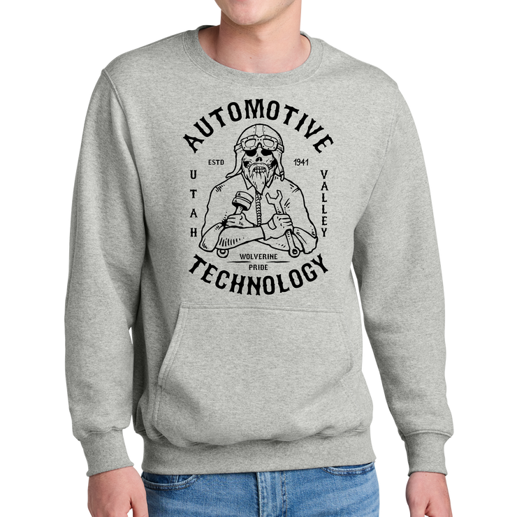 Port & Company® Core Fleece Crewneck Pocket Sweatshirt - Automotive Skull