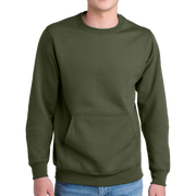 Port & Company® Core Fleece Crewneck Pocket Sweatshirt - Pleather Mono Patch