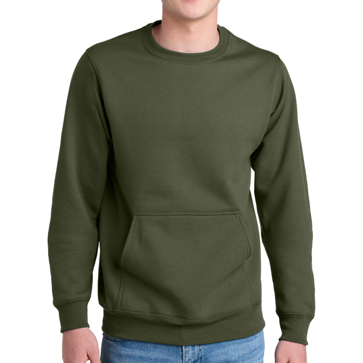 Port & Company® Core Fleece Crewneck Pocket Sweatshirt - Pleather Mono Patch