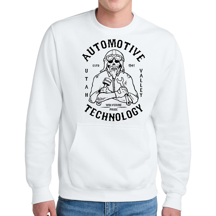 Port & Company® Core Fleece Crewneck Pocket Sweatshirt - Automotive Skull