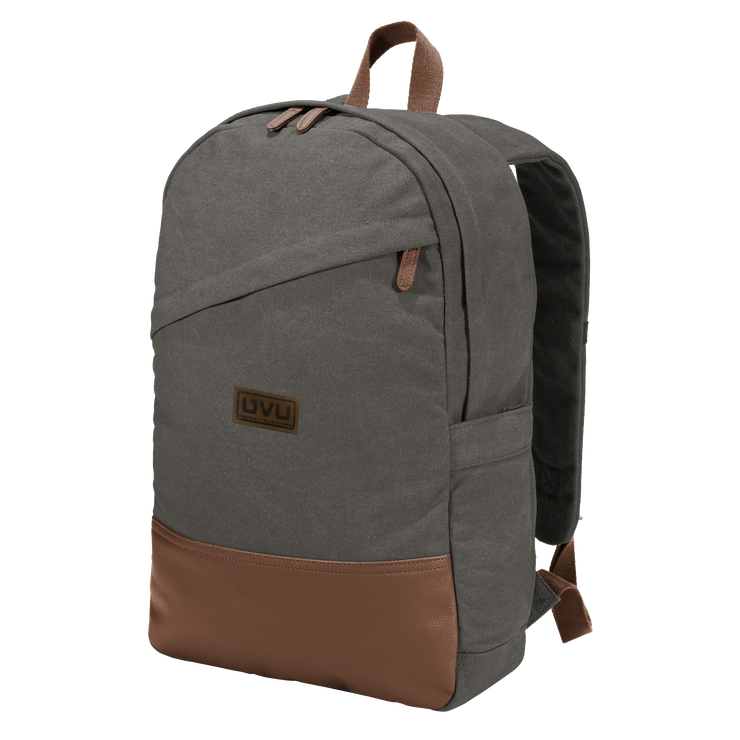 Port Authority Cotton Canvas Backpack- Pleather Mono Patch