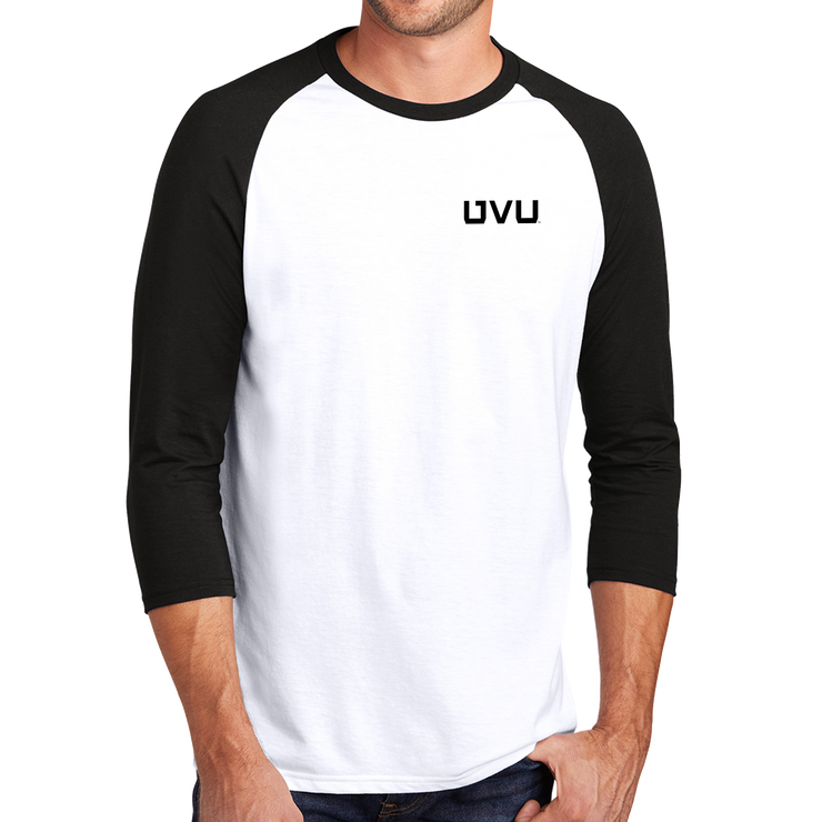 District Perfect Tri 3/4-Sleeve Raglan- UVU Distressed and UVU Mono