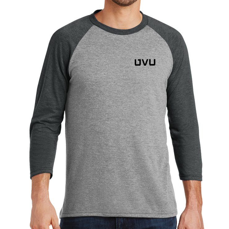 District Perfect Tri 3/4-Sleeve Raglan- UVU Distressed and UVU Mono