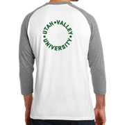 District Perfect Tri 3/4-Sleeve Raglan- UVU Distressed and UVU Mono