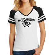 District Women’s Game V-Neck Tee- Combo Under Wolverines