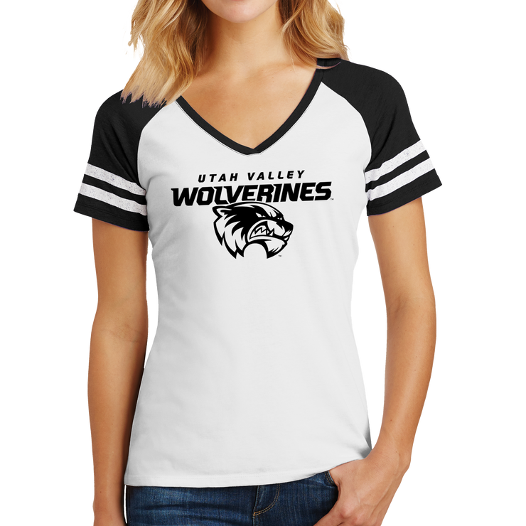 District Women’s Game V-Neck Tee- Combo Under Wolverines