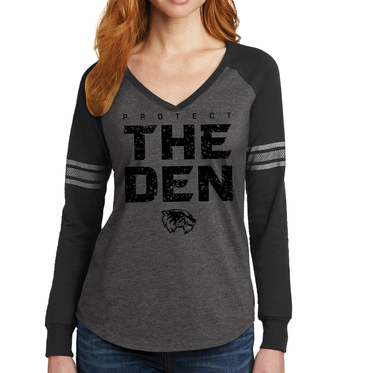 District Women’s Game Long Sleeve V-Neck Tee- Protect The Den