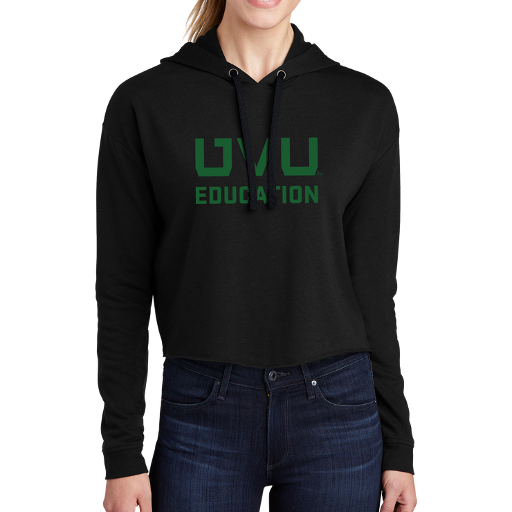 Sport-Tek Ladies PosiCharge Tri-Blend Wicking Fleece Crop Hooded Pullover - UVU Education