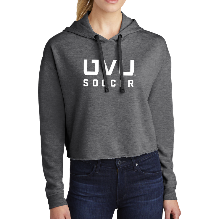 Sport-Tek Ladies PosiCharge Tri-Blend Wicking Fleece Crop Hooded Pullover - UVU Soccer
