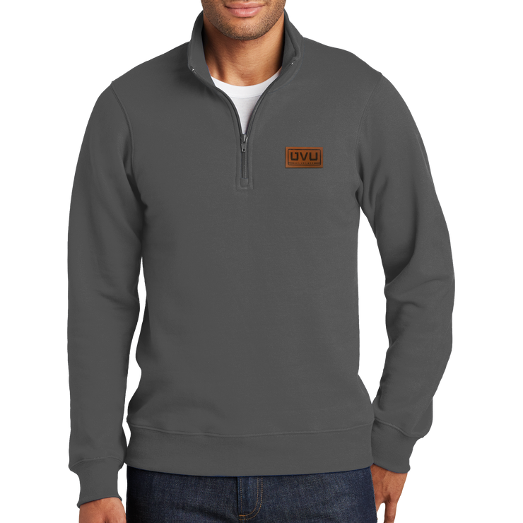 Port & Company Fan Favorite Fleece 1/4-Zip Pullover Sweatshirt- Pleather Mono Patch